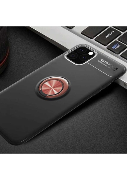 Apple iPhone 11 Pro Kılıf Yüzüklü Silikon Range - Siyah-Rose Gold