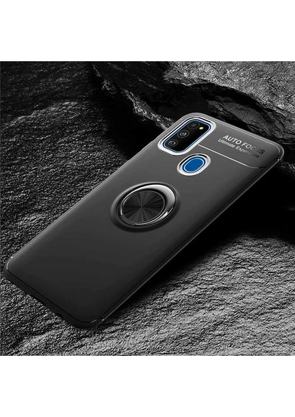 Galaxy M21 Kılıf Yüzüklü Silikon Range - Siyah