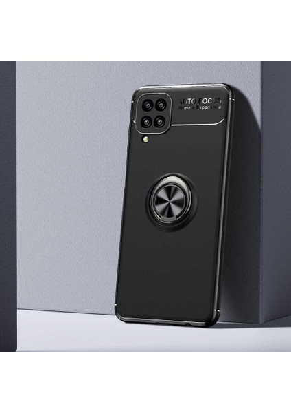 Galaxy A12 Kılıf Yüzüklü Silikon Range - Siyah