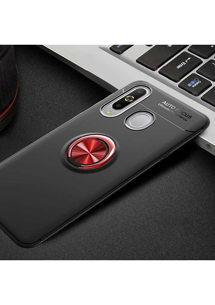 Galaxy A20S Kılıf Yüzüklü Silikon Range - Siyah-Kırmızı