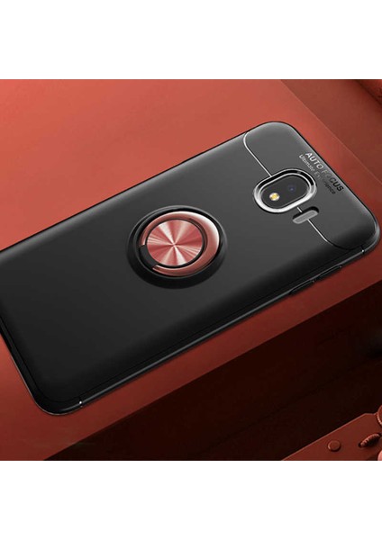 Galaxy J4 Kılıf Yüzüklü Silikon Range - Siyah-Kırmızı