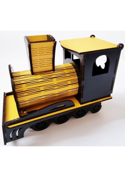 Ahşap Dekoratif Tren Masa Kalemliği - Notluk - Ataç - Toplu Iğne Kutusu - Sarı fiyatları