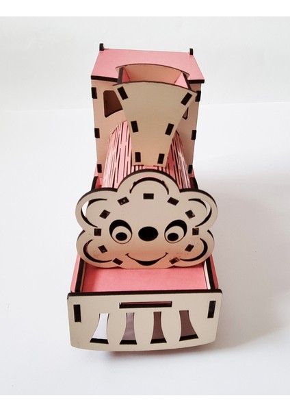 Ahşap Dekoratif Tren Masa Kalemliği - Notluk - Ataç - Toplu Iğne Kutusu -Pembe fiyatları