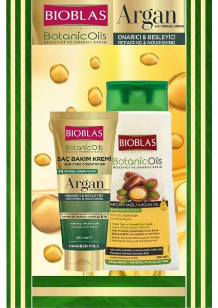 Argan Şampuan 360 Ml+Argan Saç Bakım Kremi 250 Ml