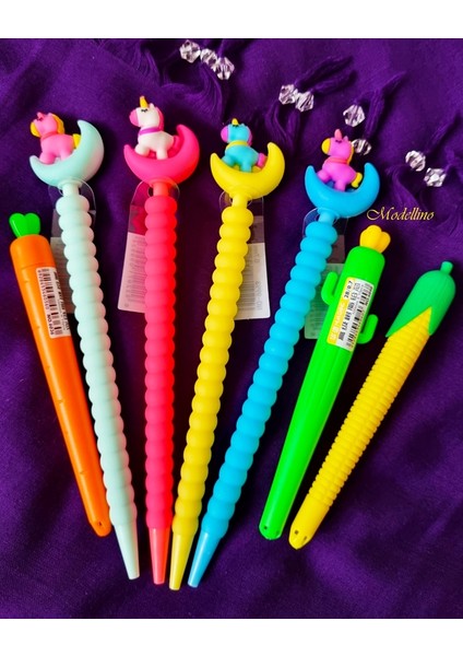 4 Adet Unicorn Magic 07 Uçlu Kalem + Kaktüs - Havuç - Mısır 3'lü 100MM x 15'li 2b 07 Kalem Ucu