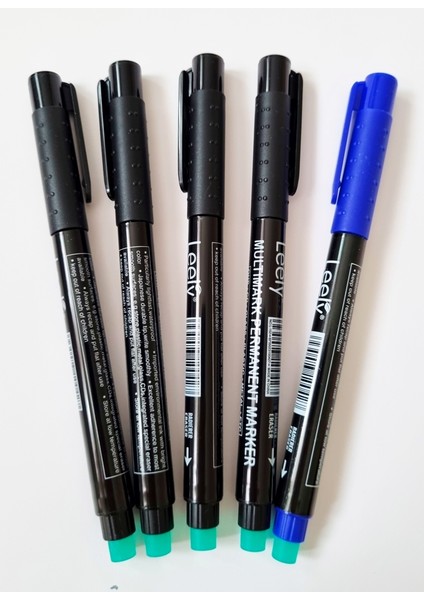 Leely Asetat Cam CD - DVD Kalemi Multimark Permanent Marker M Uç - 4 Siyah 1 Mavi