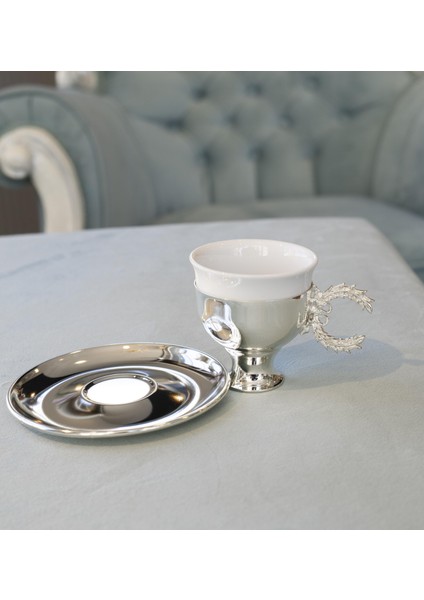 Gümüş Kaplama Fincan Seti Çelenk Kulplu Model fiyatları
