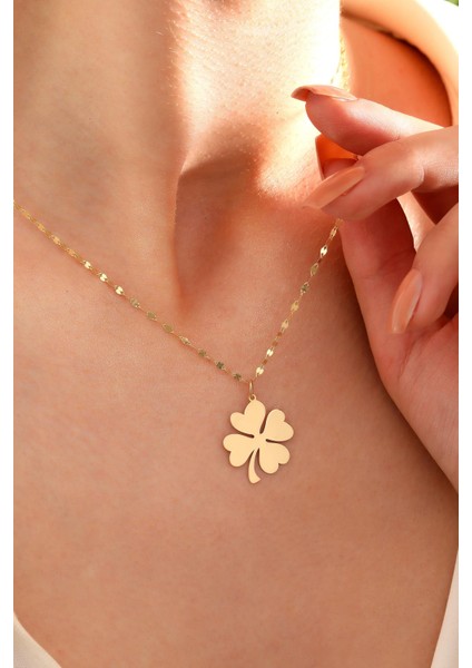 14 Ayar Altın Yonca Kalın Aynalı Zincir Kolye fiyatları