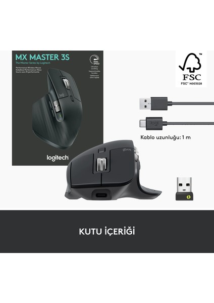 910-006559 MX Master 3S Kablosuz Siyah Performans Mouse