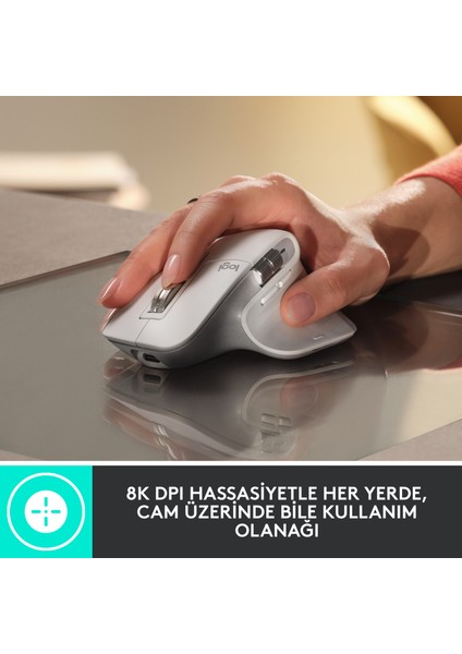 MX Master 3S Performans 8.000 DPI Optik Sensörlü Sessiz Kablosuz Mouse - Beyaz