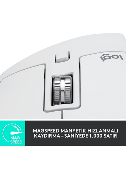 MX Master 3S Performans 8.000 DPI Optik Sensörlü Sessiz Kablosuz Mouse - Beyaz