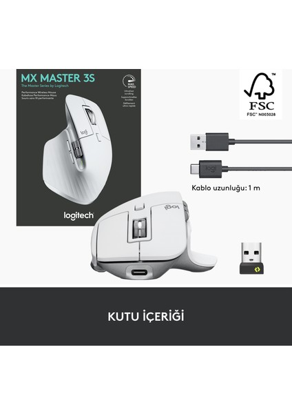 MX Master 3S Performans 8.000 DPI Optik Sensörlü Sessiz Kablosuz Mouse - Beyaz