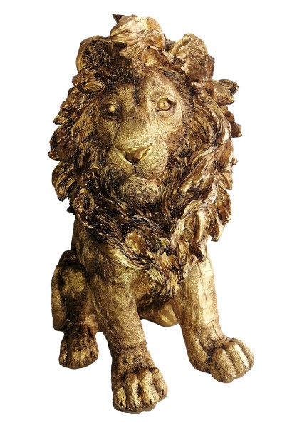 Oturan Aslan Figürü Heykel/gold 42CM