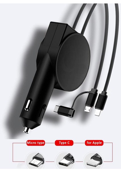 Çift Bağlantı Noktalı USB Kablolu Geri Çekilebilir USB C Hızlı Araç Şarj Cihazı (Yurt Dışından)