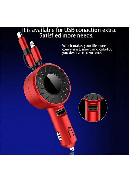 Çift Bağlantı Noktalı USB Kablolu Geri Çekilebilir USB C Hızlı Araç Şarj Cihazı (Yurt Dışından) fiyatları