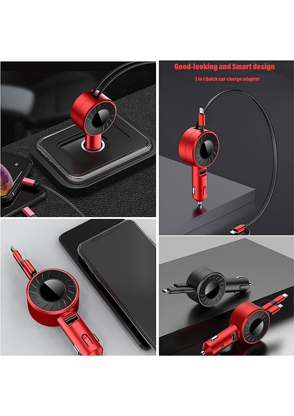 Çift Bağlantı Noktalı USB Kablolu Geri Çekilebilir USB C Hızlı Araç Şarj Cihazı (Yurt Dışından) fırsatları