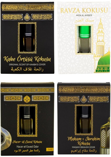 Kabe Örtüsü Kokusu Medine Ravza Kokusu Hacerül Esved Kokusu ve Makamı Ibrahim Kokusu Alkolsüz Esans 3ml