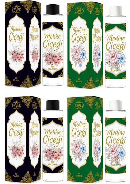 Mekke Çiçeği ve Medine Çiçeği Kolonya 400ML. 80 Derece 4 Adet