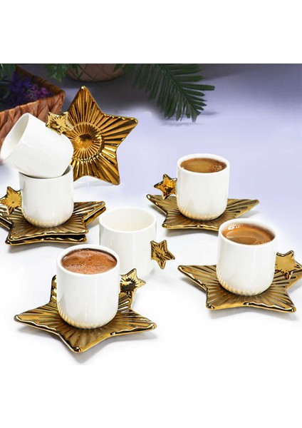 Ubf-19 Altın Yaldızlı 12 Parça Türk Kahvesi Fincan Takımı