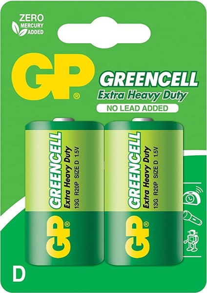 GP13G Greencell R20P/1250/D Boy Kalın Pil 1.5 Volt 2'li Kart