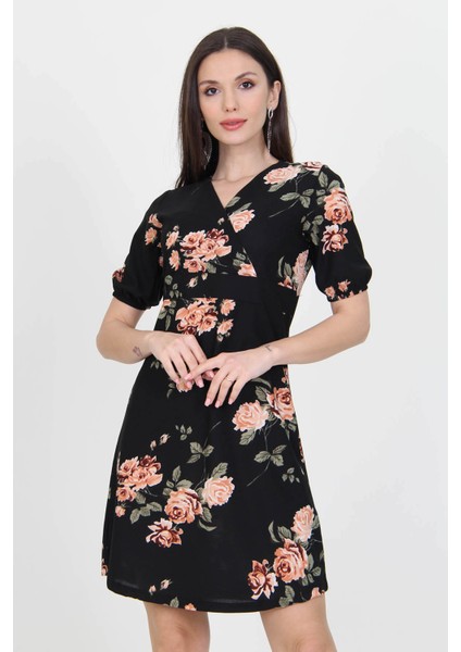 Kadın Siyah Kruvaze Yaka Örme Krep Mini Elbise NB100221 fiyatları