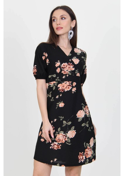 Kadın Siyah Kruvaze Yaka Örme Krep Mini Elbise NB100221 modelleri