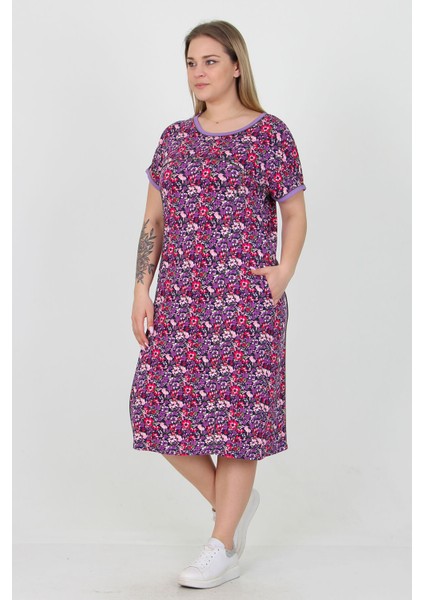 Kadın Bisiklet Yaka Çiçekli Büyük Beden Elbise AYSL33 fırsatları