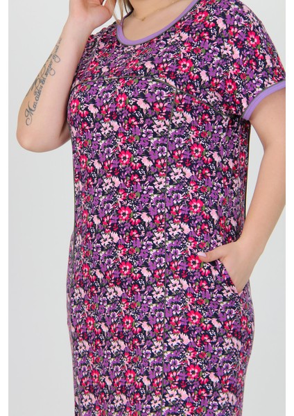 Kadın Bisiklet Yaka Çiçekli Büyük Beden Elbise AYSL33 indirimleri