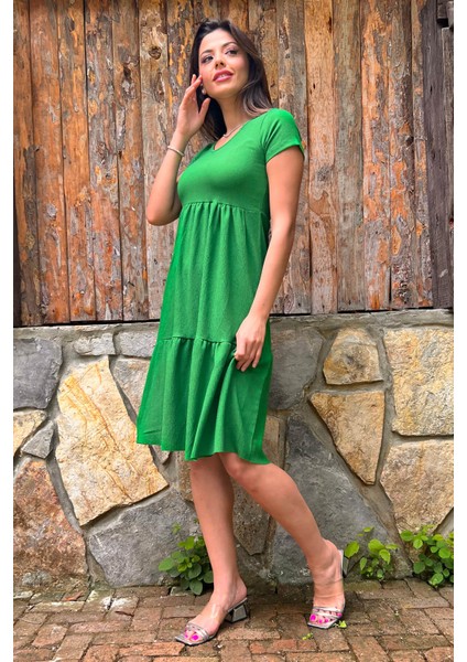 Kadın Yeşil Astarsız Midi Boy Bürümcük Elbise LPTR03 modelleri
