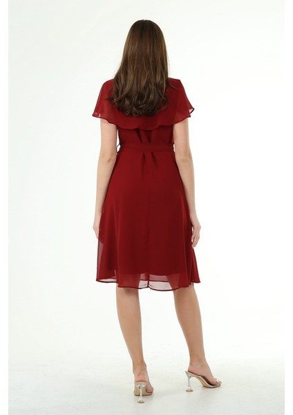 Kadın Kruvaze Yaka Bağlama Detaylı Yeni Sezon Şifon Elbise NB8081 fırsatları