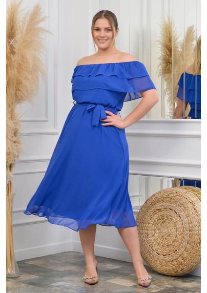 Kadın Madonna Yaka Büyük Beden Şifon Elbise NB8061 fiyatları