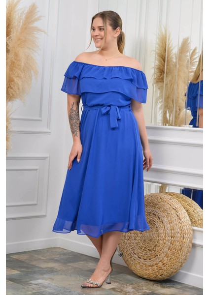 Kadın Madonna Yaka Büyük Beden Şifon Elbise NB8061 fırsatları