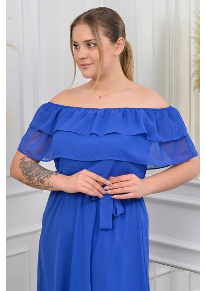 Kadın Madonna Yaka Büyük Beden Şifon Elbise NB8061 indirimleri