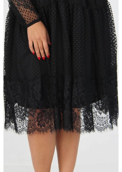 Kadın Yeni Sezon Tül Detaylı Kruvaze Yaka Büyük Beden Elbise APCX14 indirimleri