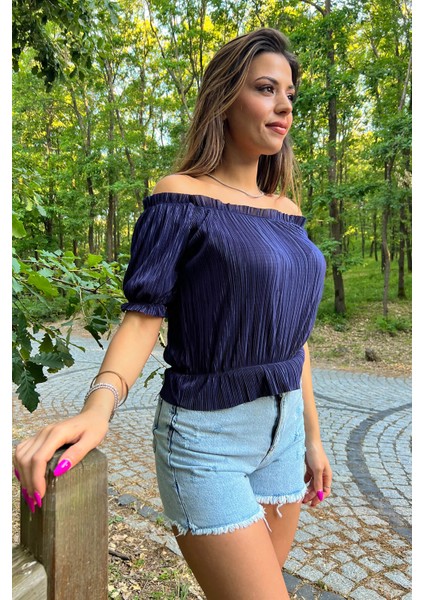 Kadın Yeni Sezon Carmen Yaka Fitilli Bluz NB10048 fiyatları