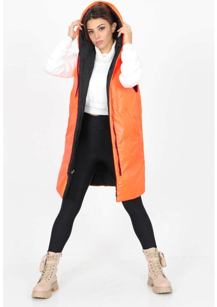 Kadın Kapüşonlu Çift Taraflı Yeni Sezon Uzun Kapitone Neo Yelek SY002