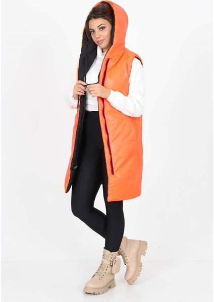 Kadın Kapüşonlu Çift Taraflı Yeni Sezon Uzun Kapitone Neo Yelek SY002 fiyatları