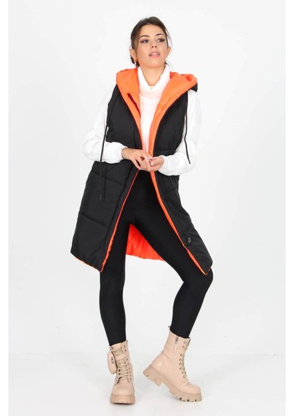 Kadın Kapüşonlu Çift Taraflı Yeni Sezon Uzun Kapitone Neo Yelek SY002 fırsatları