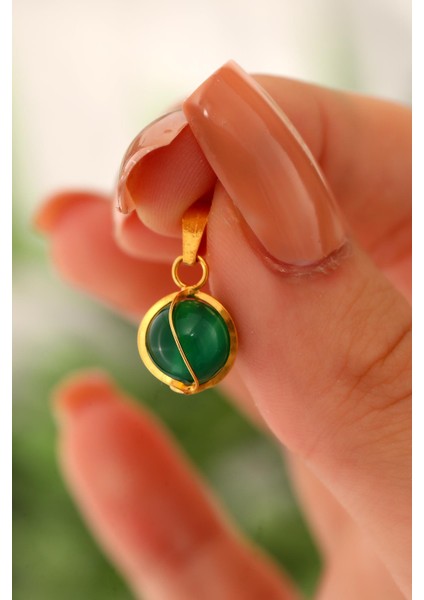 14 Ayar Altın Yeşil Akik Kafesli Kolye Ucu fiyatları