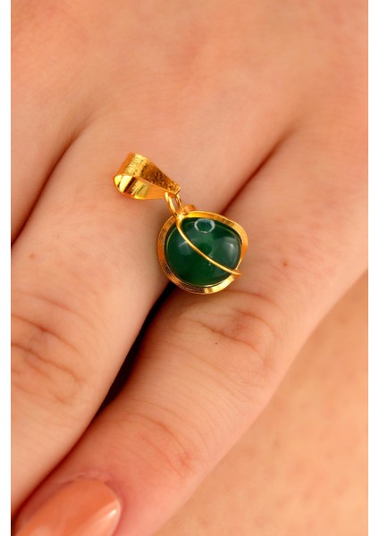 14 Ayar Altın Yeşil Akik Kafesli Kolye Ucu modelleri