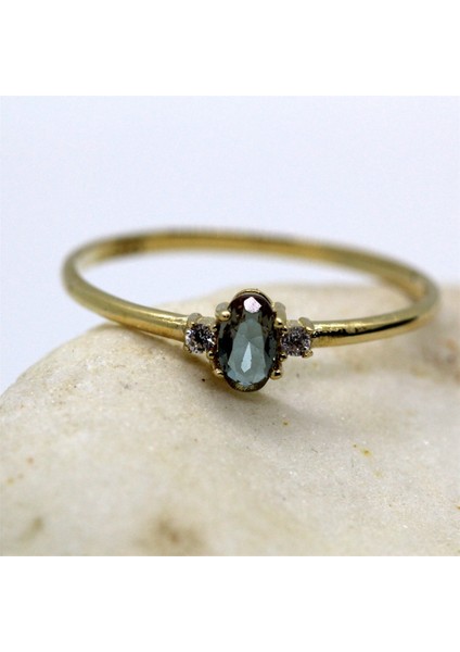 Altın Yüzük - 0.70 Ct Sultanayt 0.10 Pırlanta(Signity)Tria Evlilik Teklifi 14 Ayar Altın Yüzük-Hediye Altın Yüzük