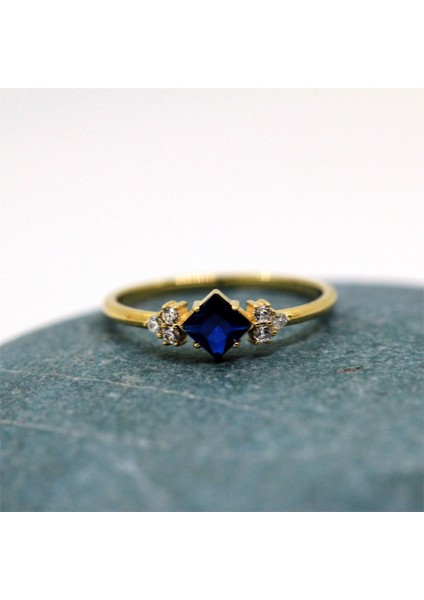 Evlilik Teklifi Altın Yüzük - 14 Ayar Altın Prenses Kesim 0.40 Ct Safir Taşlı Evlilik Teklifi Yüzüğü modelleri