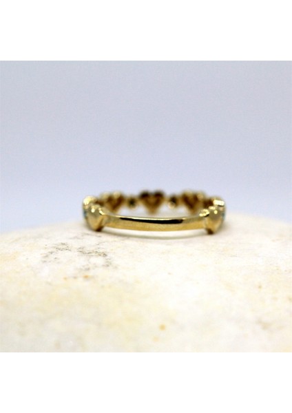 Altın Yüzük - 14 Ayar Altın Sıralı Kalp Turkuaz Taşlı Alyans Yüzük - Minimal Kalp Altın Yüzük fırsatları