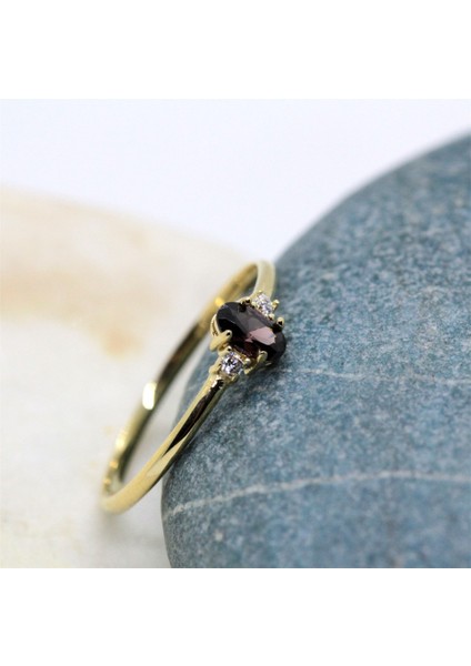 Gümüş Yüzük - 0.70CT Smoky Taşlı 0.10 Swarovski Tria Evlilik Teklifi 925 Ayar Gümüş Yüzük -Hediyelik