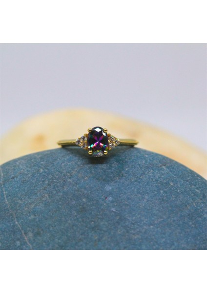 1.20Ct Mistik topaz Selena Evlilik Teklifi 925 Ayar Gümüş Yüzük-Tria Tek Taş Yüzük