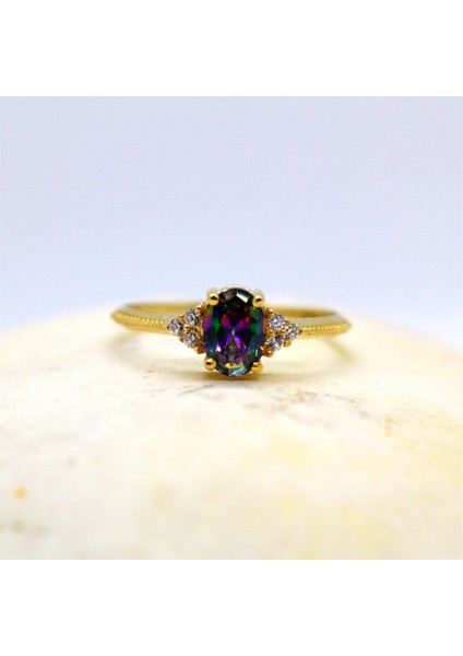 1.20Ct Mistik topaz Selena Evlilik Teklifi 925 Ayar Gümüş Yüzük-Tria Tek Taş Yüzük