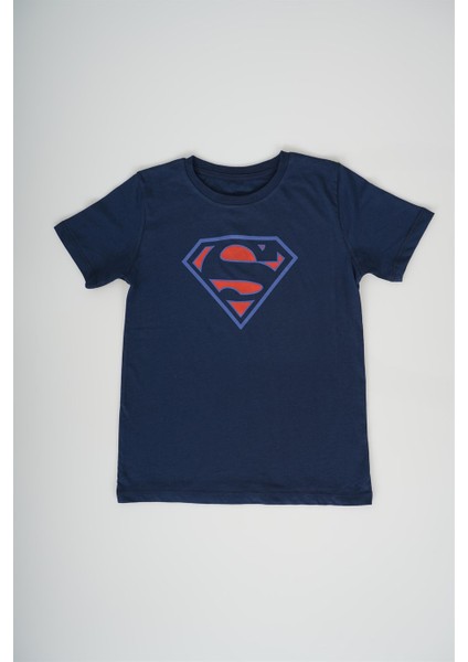 Erkek Çocuk Lacivert Superman Baskılı Pamuk Tişört