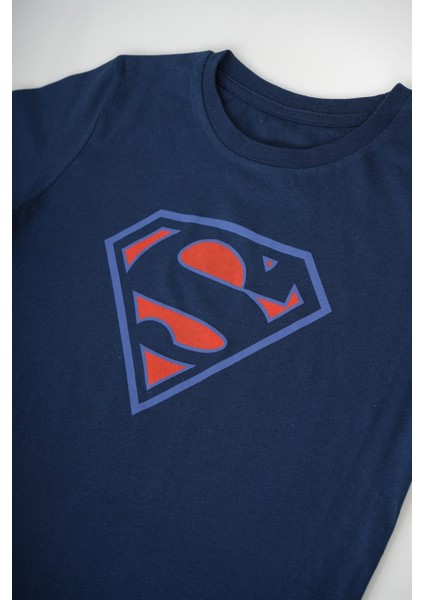 Erkek Çocuk Lacivert Superman Baskılı Pamuk Tişört