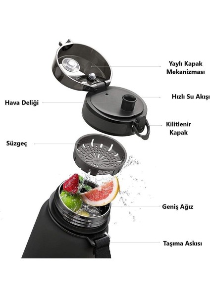 500 ml Siyah ve Beyaz Gradyan Spor, Okul ve Günlük Su Matarası