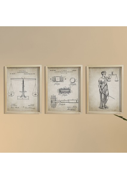Doğal Çam Çerçeveli Avukat Odası Duvar Tablosu Avukat Adalet Seti Patentleri 1885